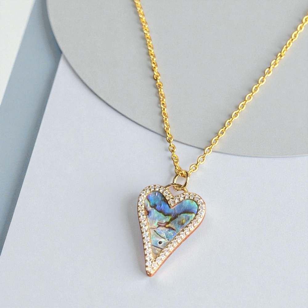 Gorgeous abalone and rhodium dainty heart pendant